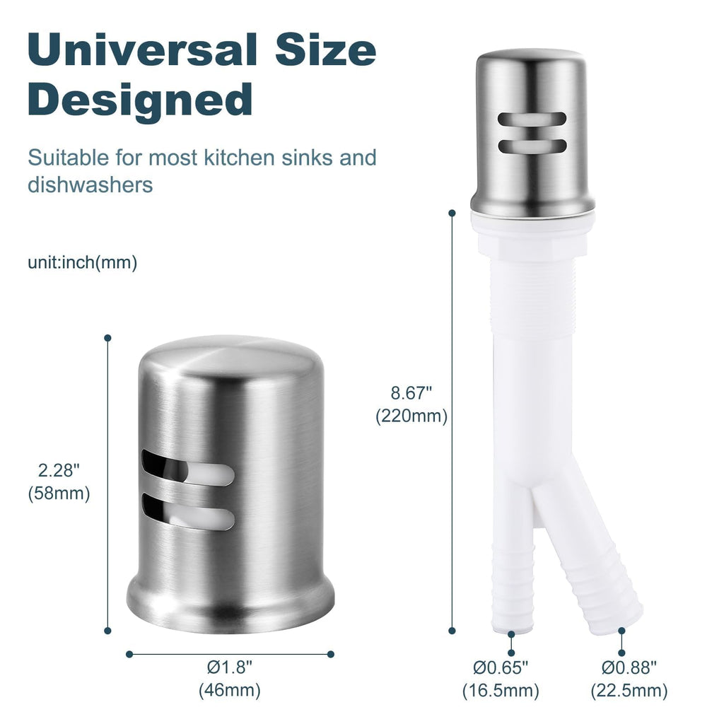 Dishwasher Air Gap Cover, Dishwasher Air Gap Cap for Kitchen Sink, Solid Brass Dishwasher Overflow Vent Cap Replacement Kit, Brushed Nickel