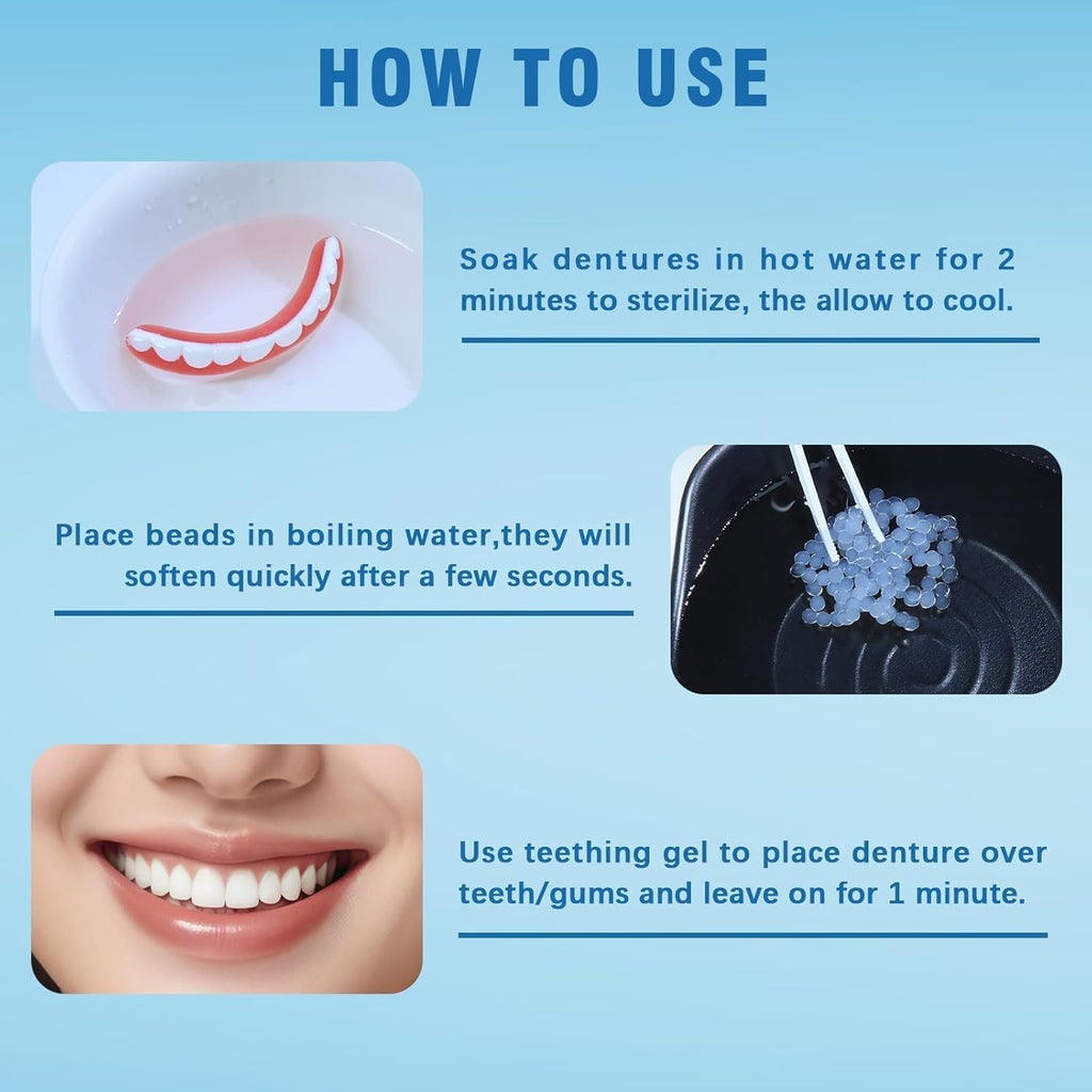 Moldable False Teeth - Silicone Dentures - Men and Veneers Teeth for Women - Upper and Lower Matching Set - Fix Your Smile at Within Minutes - Blue - 1PCS - Y7