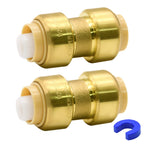 2 Pack Push-to-Connect Plumbing Fittings, 1/2" Pushfit Straight Fittings with Disconnect Clip for Copper, PEX, CPVC Pipe