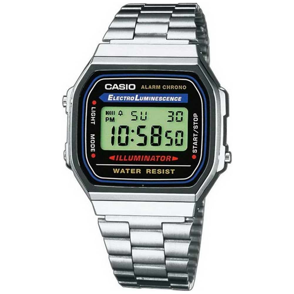 Casio A168WA-1 Vintage Digital Watch for Men & Women, Stainless Steel Bracelet, Electro-Luminescent Backlight, 7-Year Battery, Daily Alarm, Stopwatch, Water Resistant