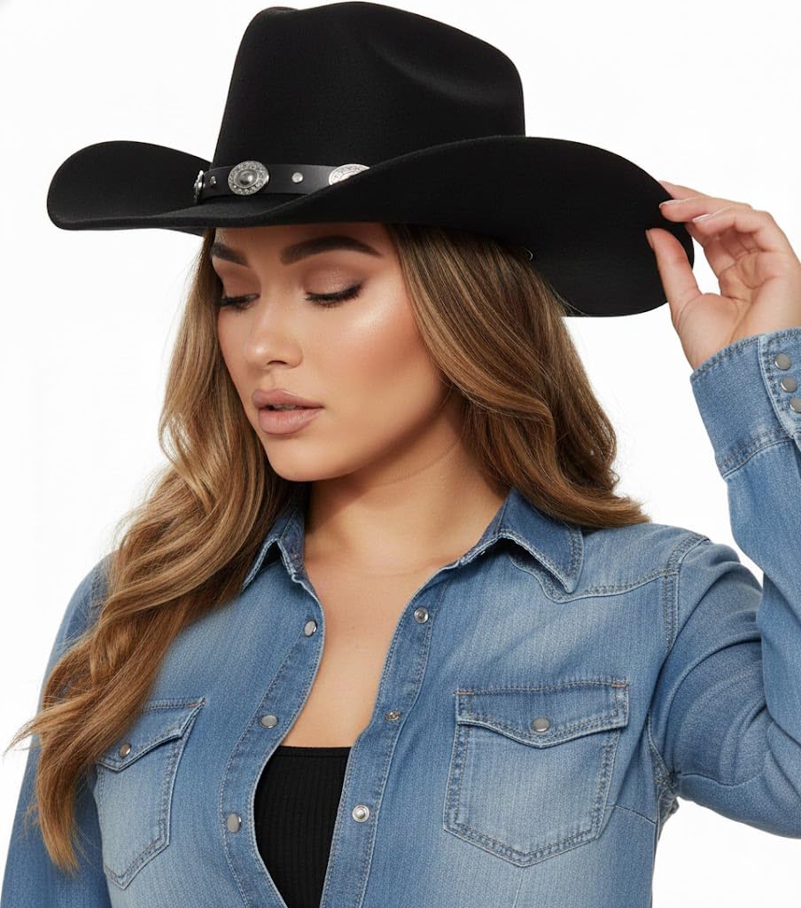 Western Cowboy Hat for Men Women Classic Fedora Cowgirl Hats Buckle Belt