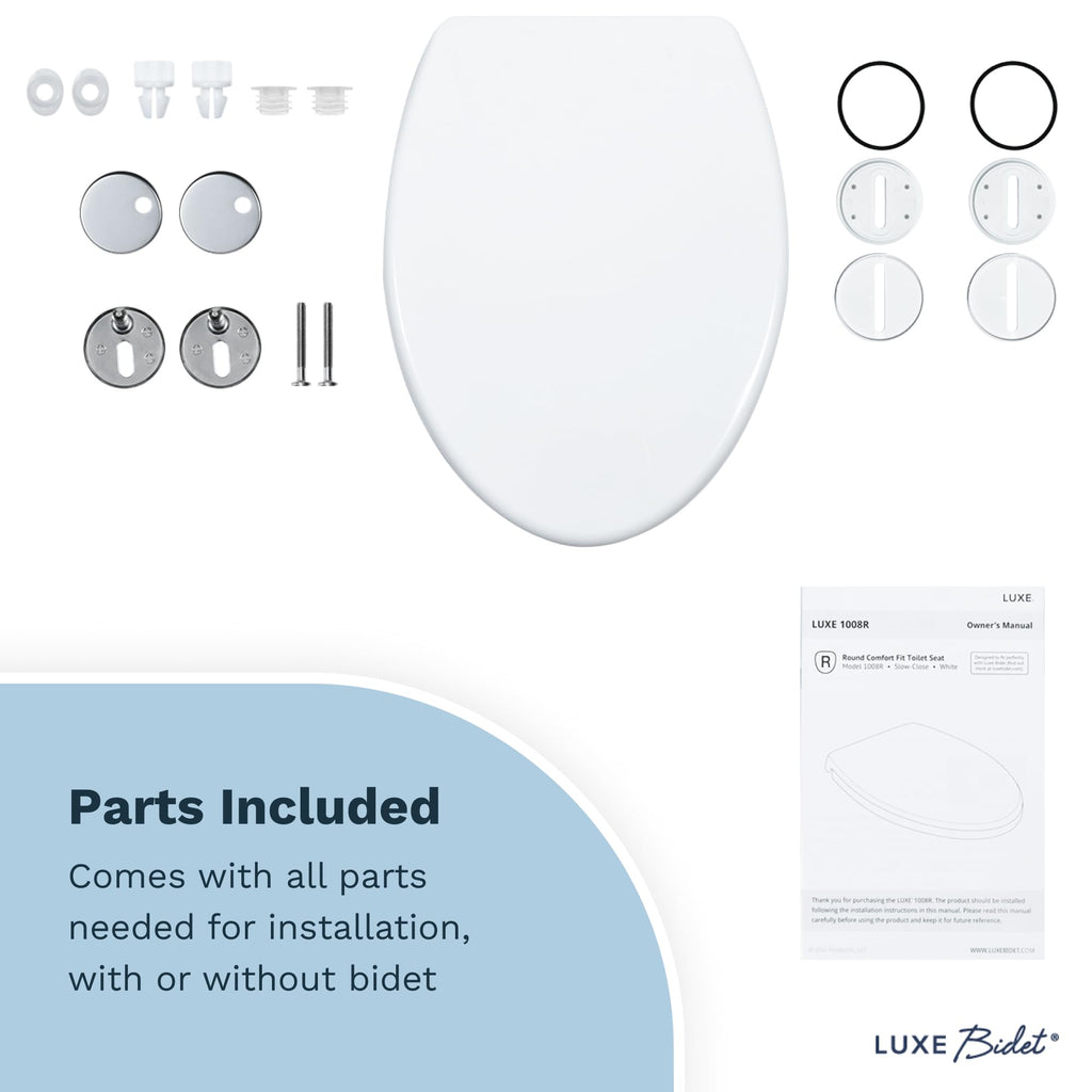 LUXE TS1008R Round Comfort Fit Toilet Seat with Slow Close, Quick Release Hinges, and Non-Slip Bumpers (White)