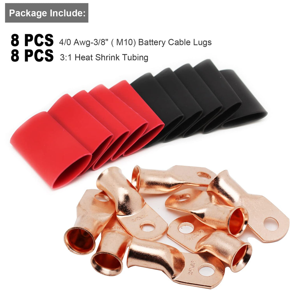 TKDMR 8 PCS 4/0 AWG - 3/8 Battery Cable Lugs Copper Wire Ring Terminals