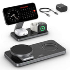 UEQ Foldable 3 in 1 Wireless Charging Station for Apple Magsafe Charger Stand,Fast Magnetic Wireless Charger Station for iPhone 18 Pro Max 17 Air 16 15 14 13 12 Series,Apple Watch,AirPods(Pure Black)