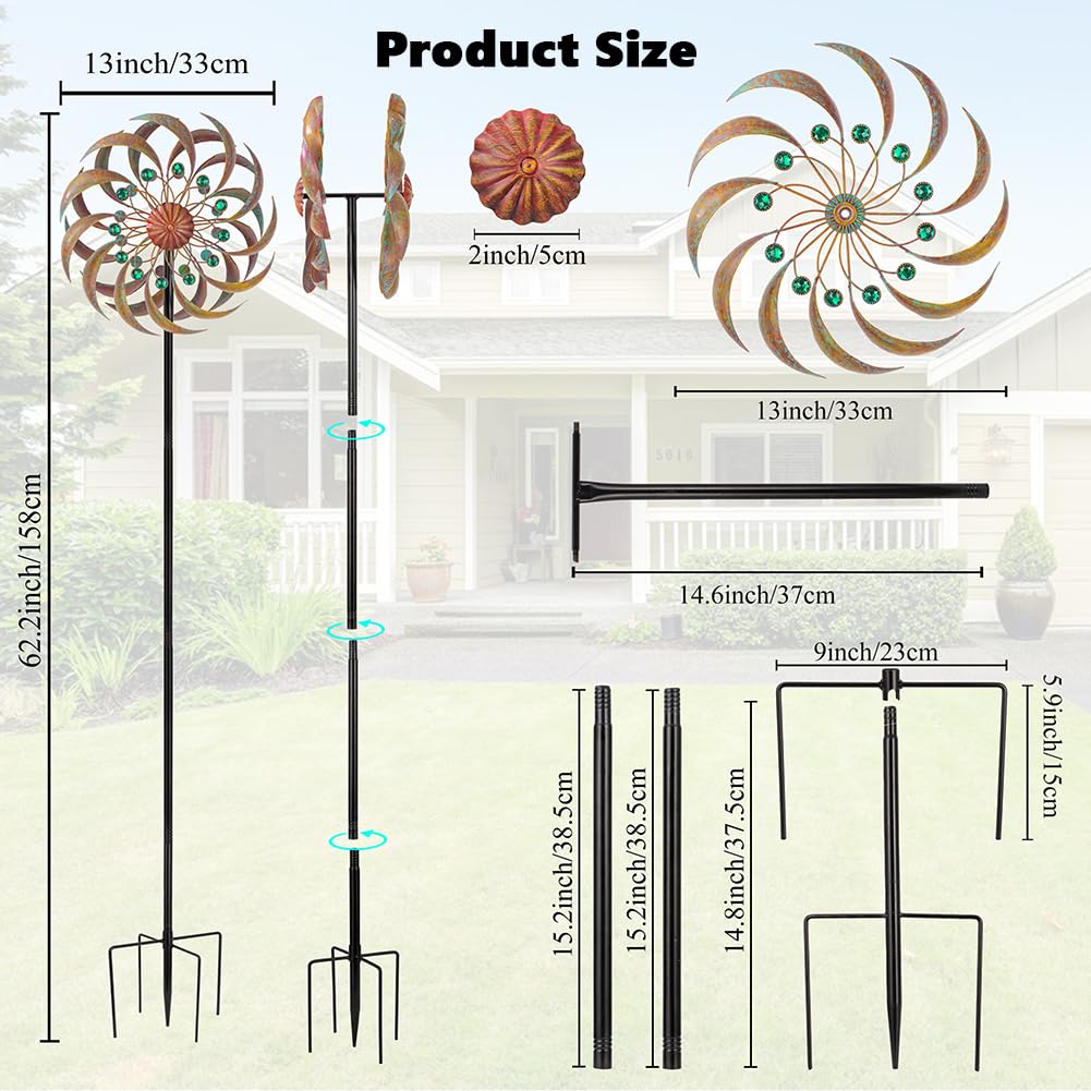 VEWOGARDEN Garden Metal Wind Spinners Outdoor Kinetic Wind Sculptures & Spinners for Yard Lawn Patio Decorations, Copper Green