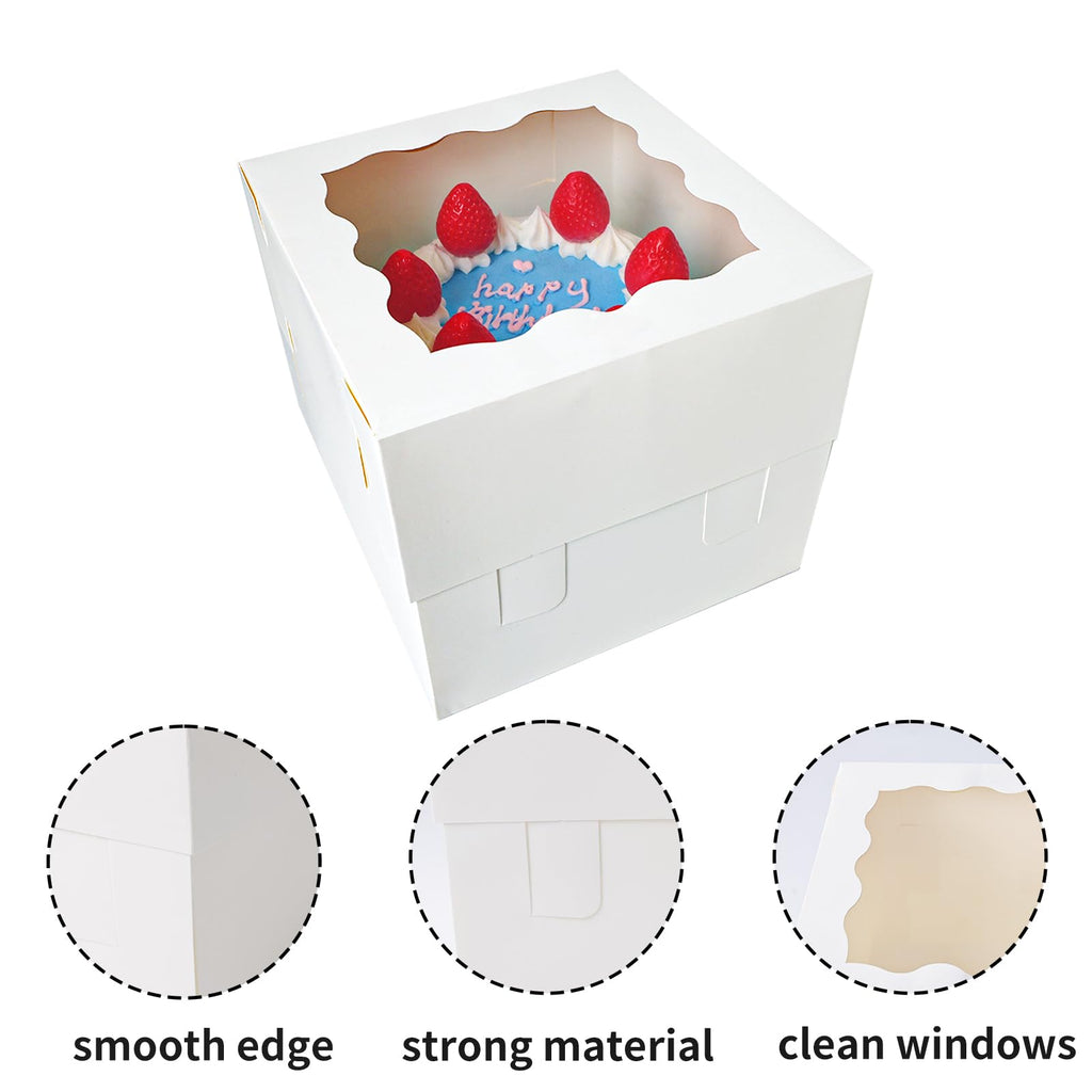 Moretoes 10pcs 8x8x8 Inches Cake Boxes with Window, White Bakery Dessert Boxes, Cajas Pasteles for Cake, Valentine's Day, Mother's Day,Wedding, Birthday, Party