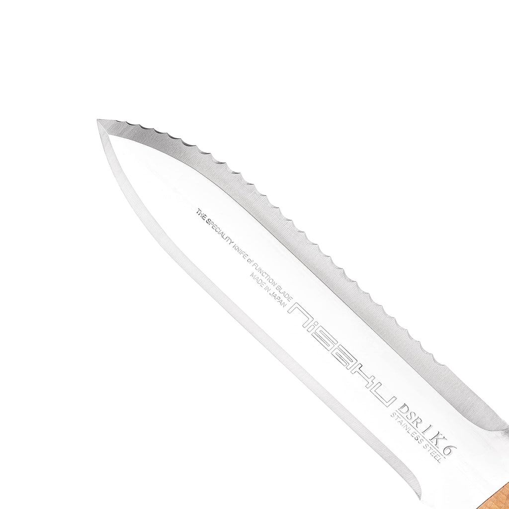 Nisaku NJP651 Hori Weeding & Digging Knife-Hardened HRC58 Edition, Authentic Tomita (Est. 1960) Japanese Stainless Steel, 7.25" Blade, Wood Handle, w/Premium Leather Sheath