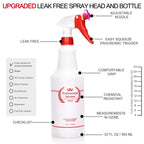 Uineko Empty Spray Bottles, Heavy Duty Sprayer, Mist & Stream, 4 Pack 32 Oz