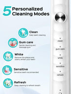 COSLUS Sonic Electric Toothbrush for Kids & Adults C40(DY-108Pro): 47000 VPM for Deep Cleaning with Travel Case - 5 Modes for Sensitive Teeth & Braces, Wireless Charging, 6 Brush Heads, White (1PC)