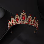 Geurlev Tiaras and Crowns for Women,Tiaras Earrings Necklace, Crystal Bridal Jewelry Set (Gold Red)