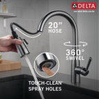 Delta Essa Brushed Nickel Kitchen Faucet with Pull Down Sprayer, Modern Single Hole Kitchen Sink Faucet, Single Handle, Arctic Stainless 9113-AR-DST