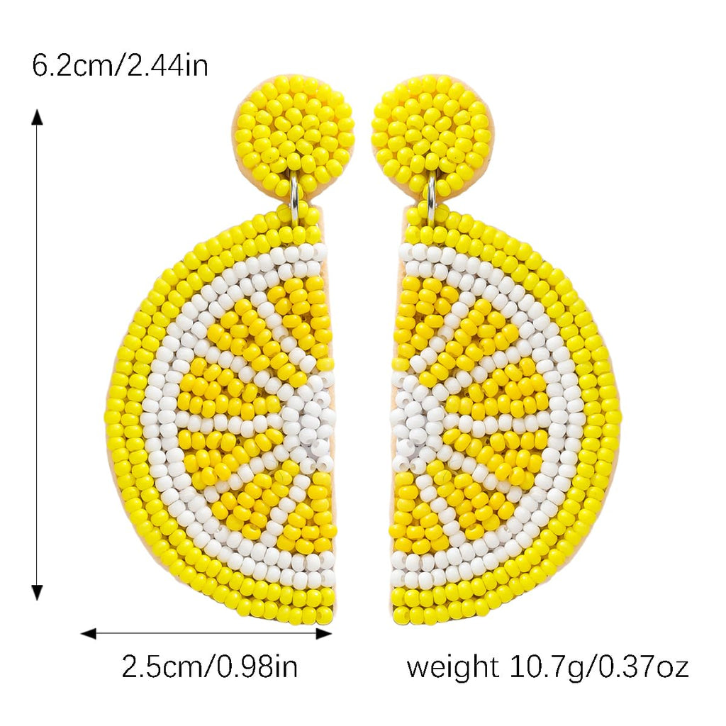 Beaded Yellow Lemon Dangle Earrings for Women, Vibrant Handmade Beads Lemon Fruit Statement Earring for Summer Jewelry Gifts