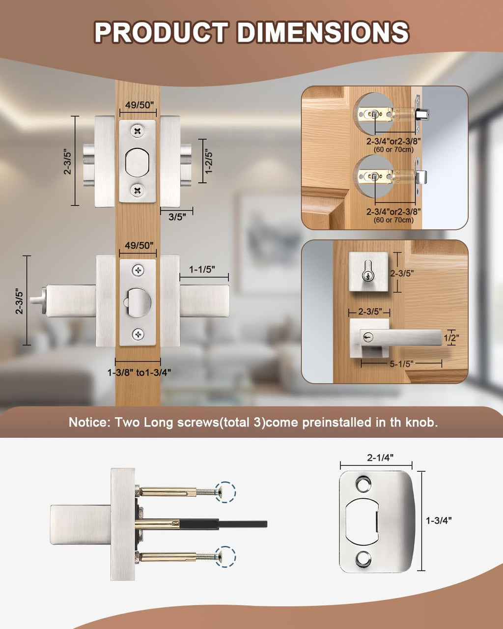 KNOBWELL 5 Pack Exterior Door Handle with Deadbolt, Brushed Nickel Entry Door Locksets with Deadbolt, Keyed Entry Handle with Lock and Key(Keyed Alike)