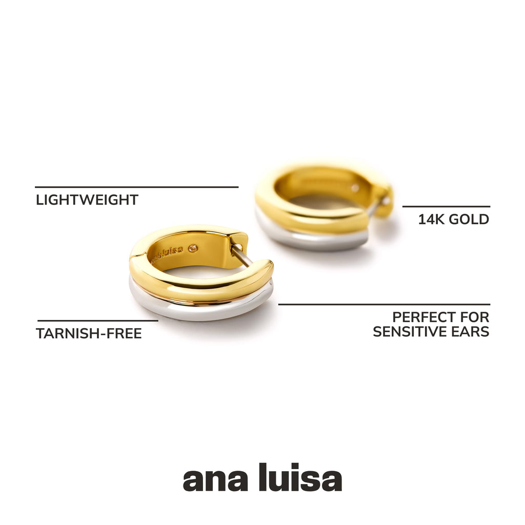 Ana Luisa Asher Huggie Hoop Earrings for Women - Silver & Gold Mixed Metal