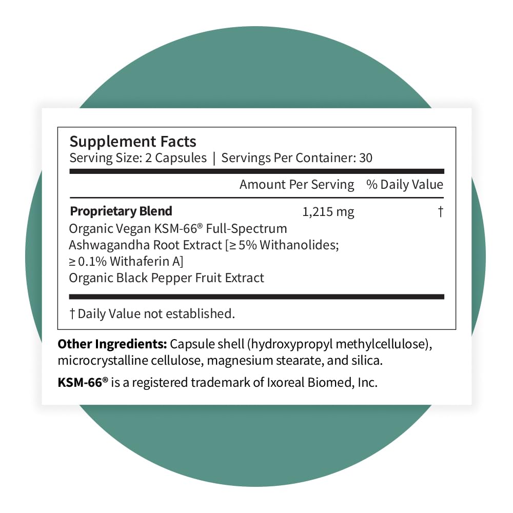 Pattern Wellness Ashwagandha Complex for Men & Women – Organic KSM-66® & Black Pepper Extract – Supports Stress Response & Energy Balance – Non-GMO – 60 Vegan Capsules