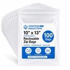 Spartan Industrial - 10" X 13" (100 Count) Quart Clear Reclosable Zip Plastic Poly Bags with Resealable Lock Seal Zipper - 2 Mil