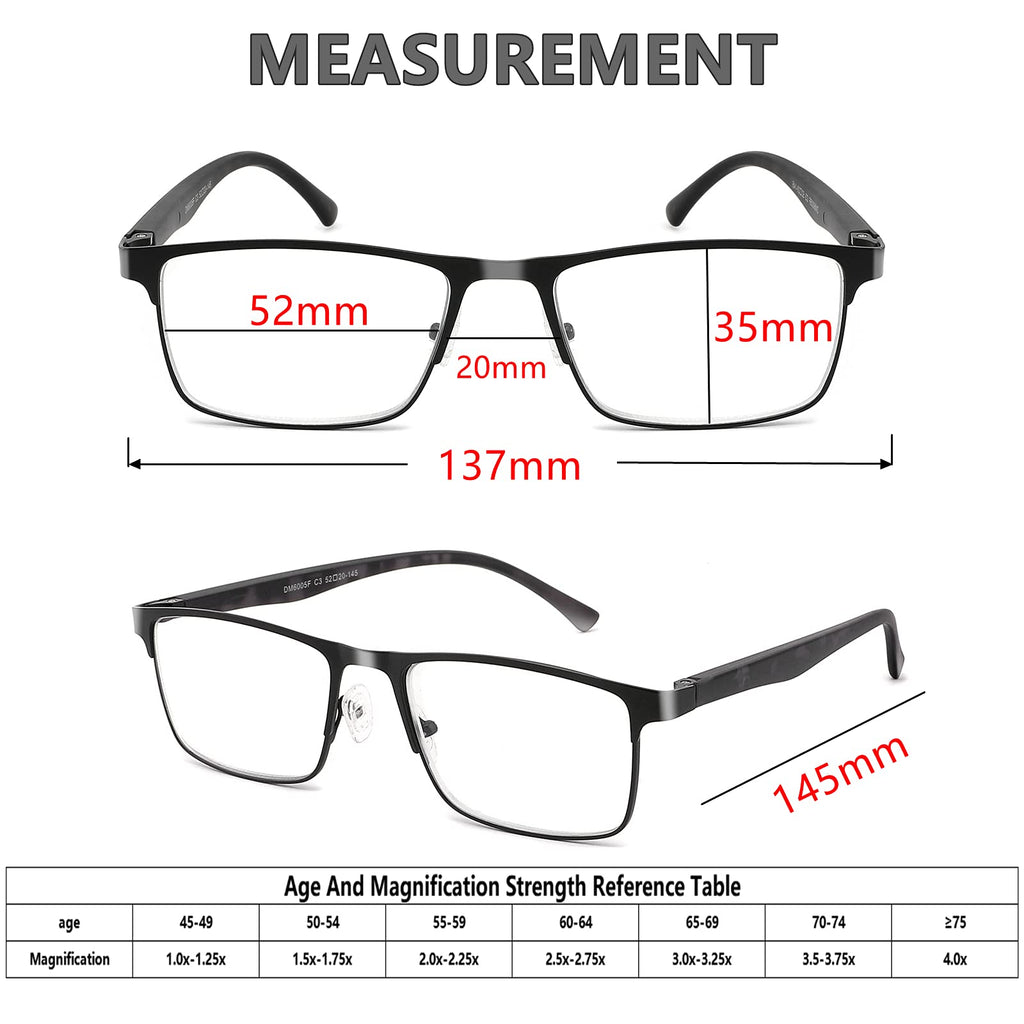 CRGATV 3-Pack Reading Glasses for Men Blue Light Filtering Full Frame Metal Readers Anti Uv/Eye Strain/Glare (+2.5 Magnification Strength)