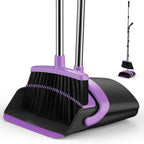 EZKEY Broom and Dustpan Set for Home, 51-in Long Adjustable Handle Angle Broom and Dustpan Combo Set with Dust Pan Teeth to Clean Hair for Home Kitchen Office Lobby Floor Garden (Black&Purple)