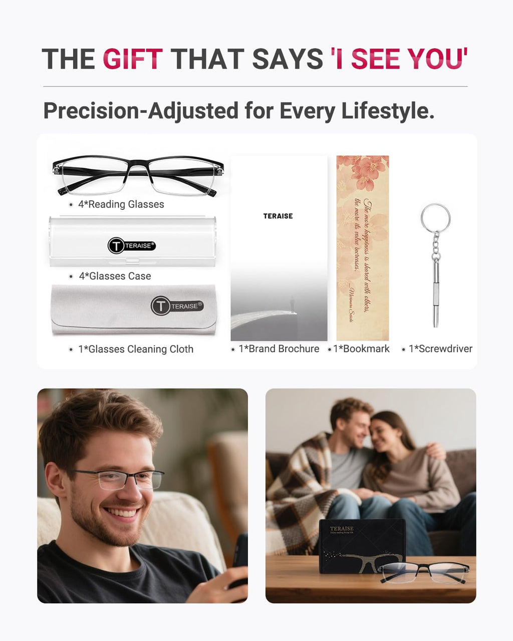 TERAISE 4PCS Fashion Anti-blue light Reading Glasses Men Women Computer Reader(2.25X)