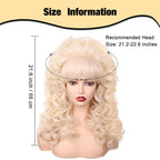 FantaLook Blonde Long Curly Wig with Bangs, Vintage Costume Wig for Women