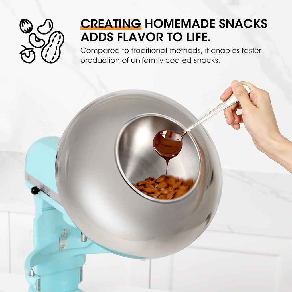 Aieve Snack Coater Compatible with KitchenAid Bowl-Lift Stand Mixer for Making Chocolate Covered Almonds, Pistachio, Peanut, Freeze Dried Strawberry, Raisin, Macadamia Nuts and Blueberry