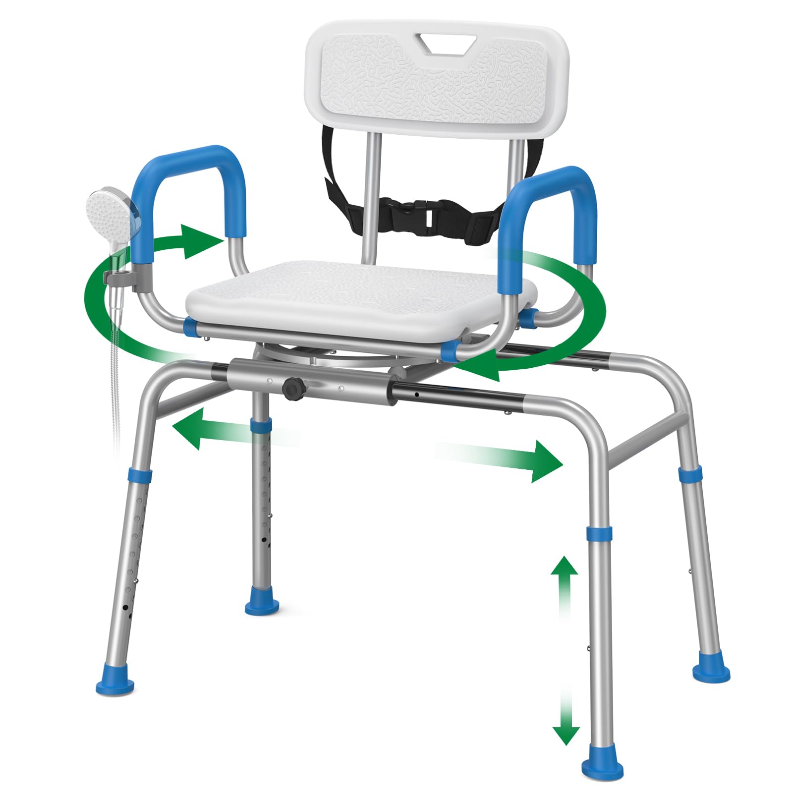 Loyoda FSA/HSA Eligible Sliding Shower Chair Tub Transfer Bench for Bathtub with Swivel Seat, Shower Bench with Pivoting Arms, Height Adjustable Shower Seat, 350 lbs,White&Blue,Standard