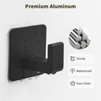 GWAAZXGZ Square Self Adhesive Towel Hooks - 4 Pack Matte Black Metal Hooks, Right-Angle Design for Towels, Robes & Hats, Organize Bathroom, Kitchen, Entryway, Doors, Cabinets on Smooth Surfaces