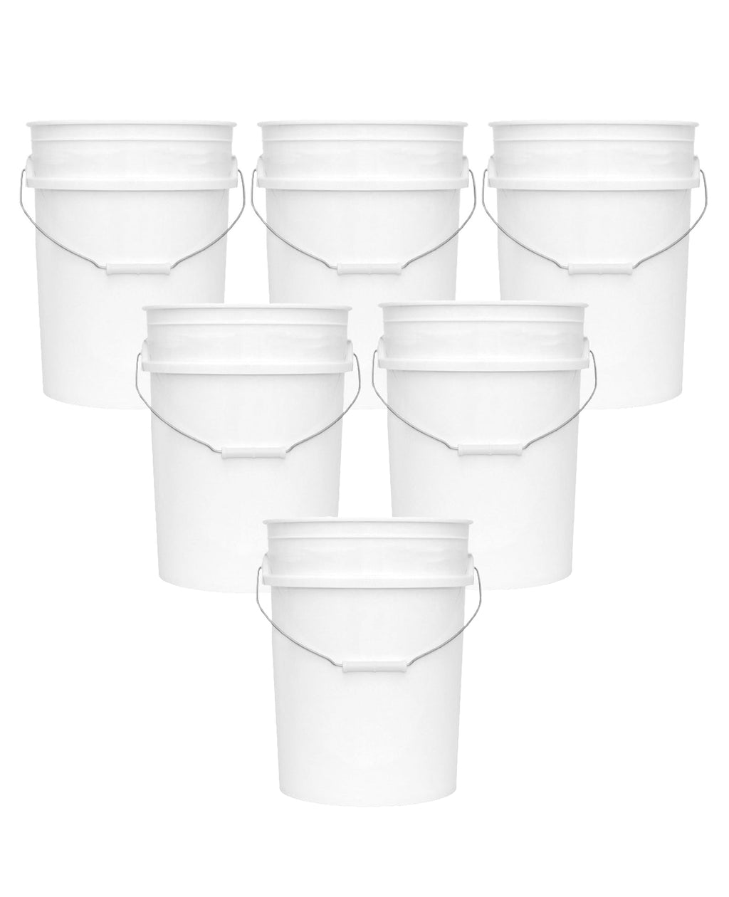 MKS Plastics 5-Gallon Bucket Only – No Lid Included, Made in USA, Food Grade BPA Free Plastic, Heavy Duty Multi-Use, Metal Handle with Grip, Stackable Storage – White, 6 Pack