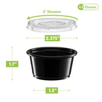 2 oz - Black Diposable Plastic Portion Cups With Lids, Small Mini 100 Sets
