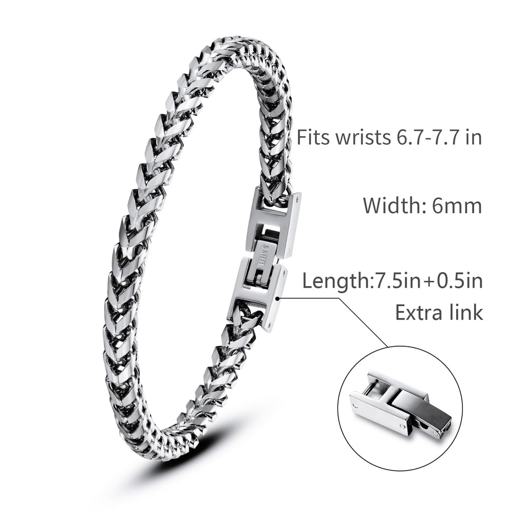 Qumfole Bracelets for Men-Stainless Steel Fold Over Clasp Franco Chain Mens Bracelet Jewelry Gifts for Husband