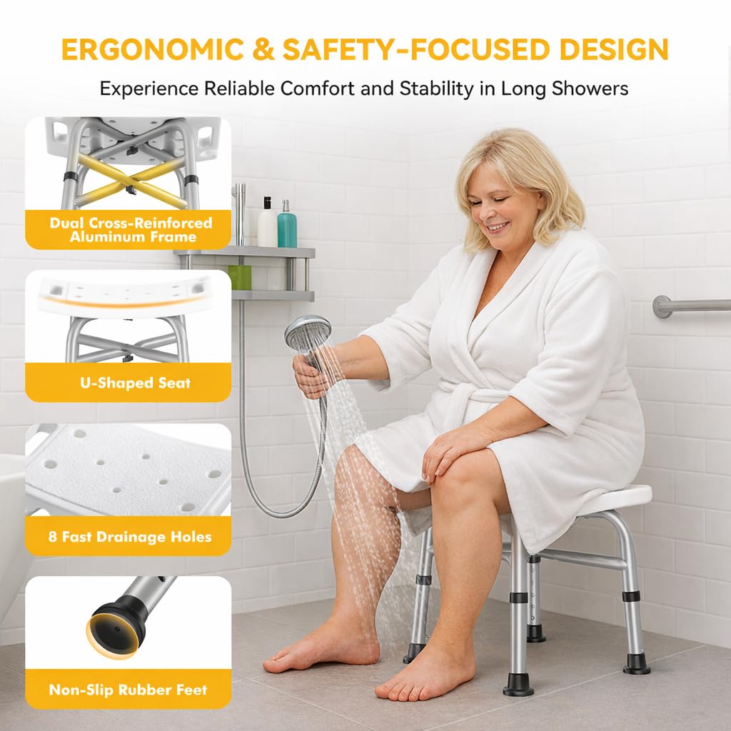 Hiqufet Shower Chair for Inside Shower(500lb), 5 Height Adjustable Shower Stool, Shower Seats for Adults, 3-Minute Quick Assembly, Heavy Duty Shower Bench for Inside Shower to Sit on