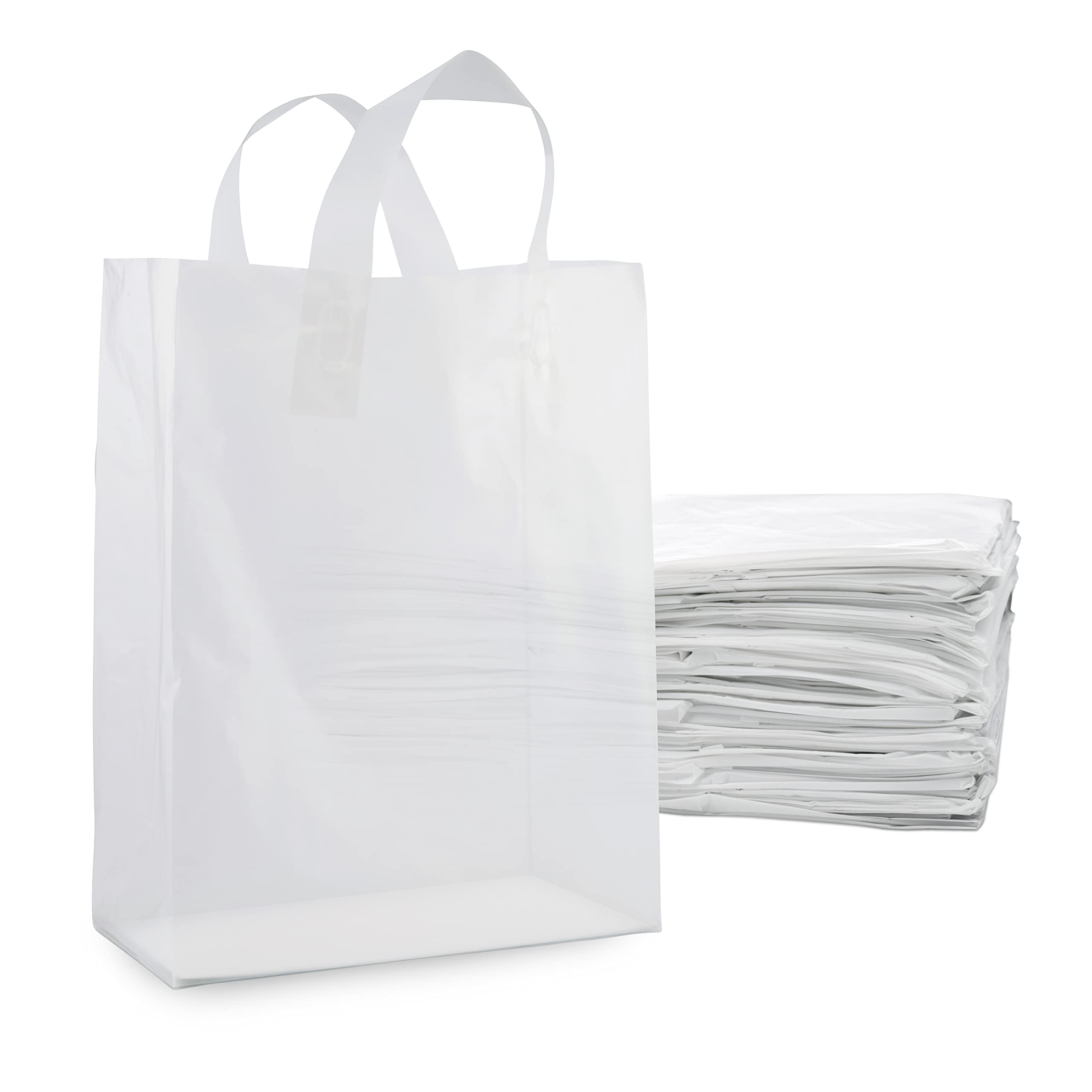 Prime Line Packaging Plastic Gift Bags, Frosted Gift Bags with Handles for Small Business, Shopping, Boutique Supply, Retail Store Use, Bulk, 10x5x13, 50 Pack
