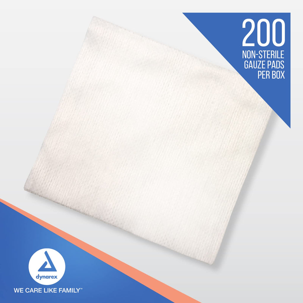 Dynarex Non-Woven Sponges, 4"x4", 200 Count, 2 Pack | 4 Ply | Non-Sterile | Highly-Absorbent | Less Linting