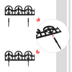 Evelyne Black Garden Border Plastic Edging – PP Plastic, Metal-Free Wrought Iron Look Design, 15pcs Black Yard Landscaping Fence Liner Lawn Edge Barrier, 20ft Kit of Decorative Lawn Landscape Panels