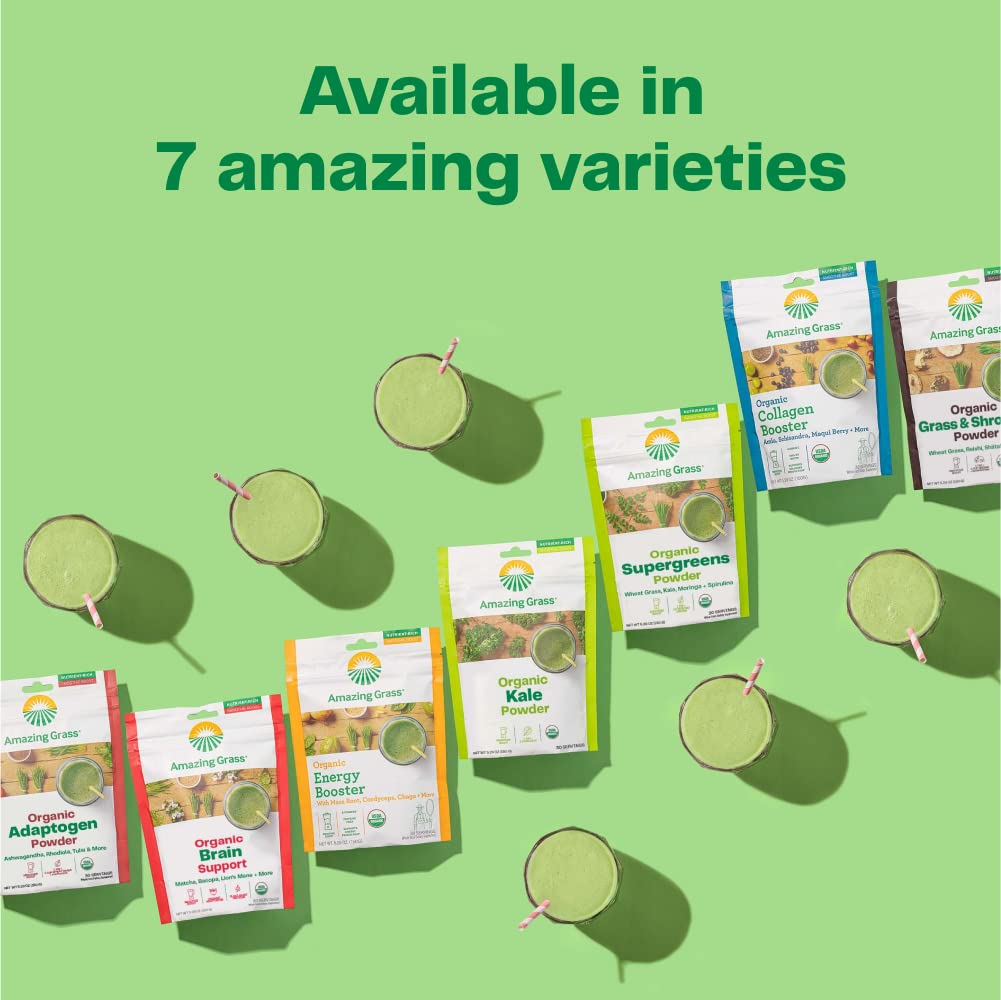 Amazing Grass Super Greens Booster: Greens Powder Smoothie Mix with Spirulina,Moringa,Wheat Grass & Kale Smoothie Booster,Chlorophyll Providing-Greens,30 Servings,(Pack of 2)