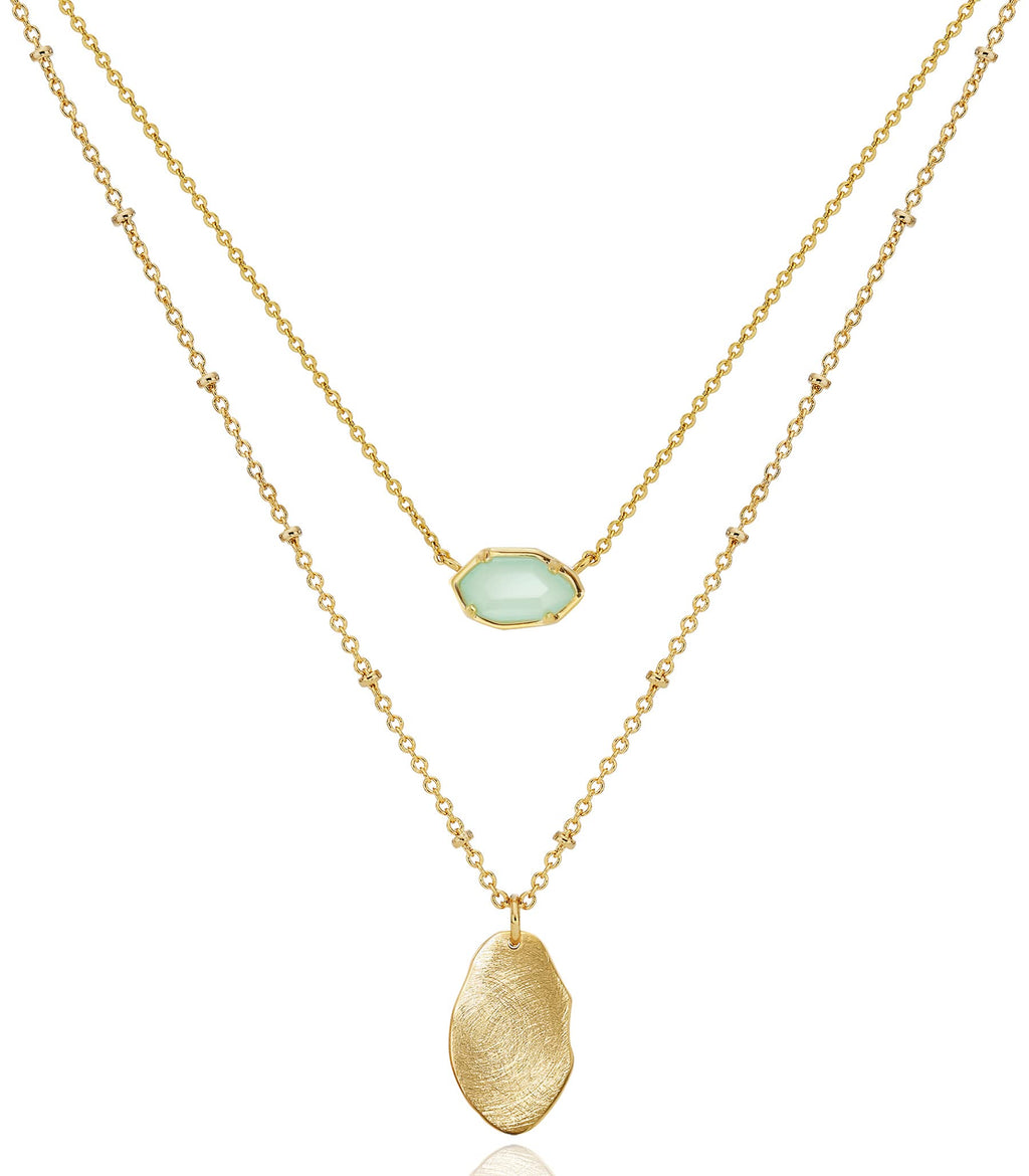 OZEL - Layered Gold Necklaces for Women - Crystal Colorful Delicate Cutting Pendant Necklace - 18K Gold Plated - Birthday Gifts (1M1234-2_green opal)