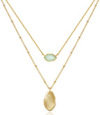 OZEL - Layered Gold Necklaces for Women - Crystal Colorful Delicate Cutting Pendant Necklace - 18K Gold Plated - Birthday Gifts (1M1234-2_green opal)