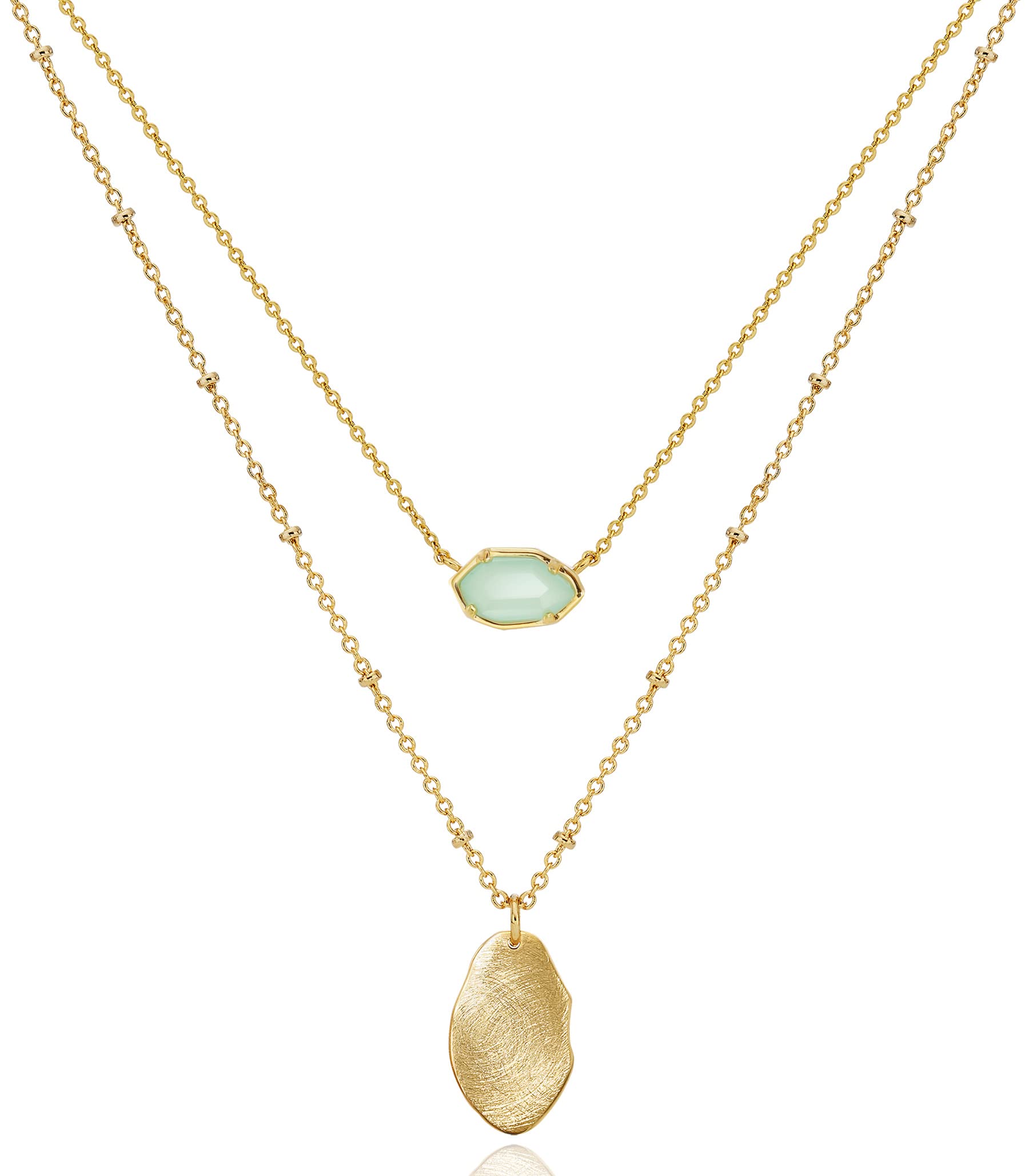 OZEL - Layered Gold Necklaces for Women - Crystal Colorful Delicate Cutting Pendant Necklace - 18K Gold Plated - Birthday Gifts (1M1234-2_green opal)