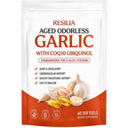 MiloLabCo Resilia Aged Garlic Extract Softgels with CoQ10 Ubiquinol, Odorless 2-Year Matured Garlic Supplement, Non-GMO, 60 Softgels