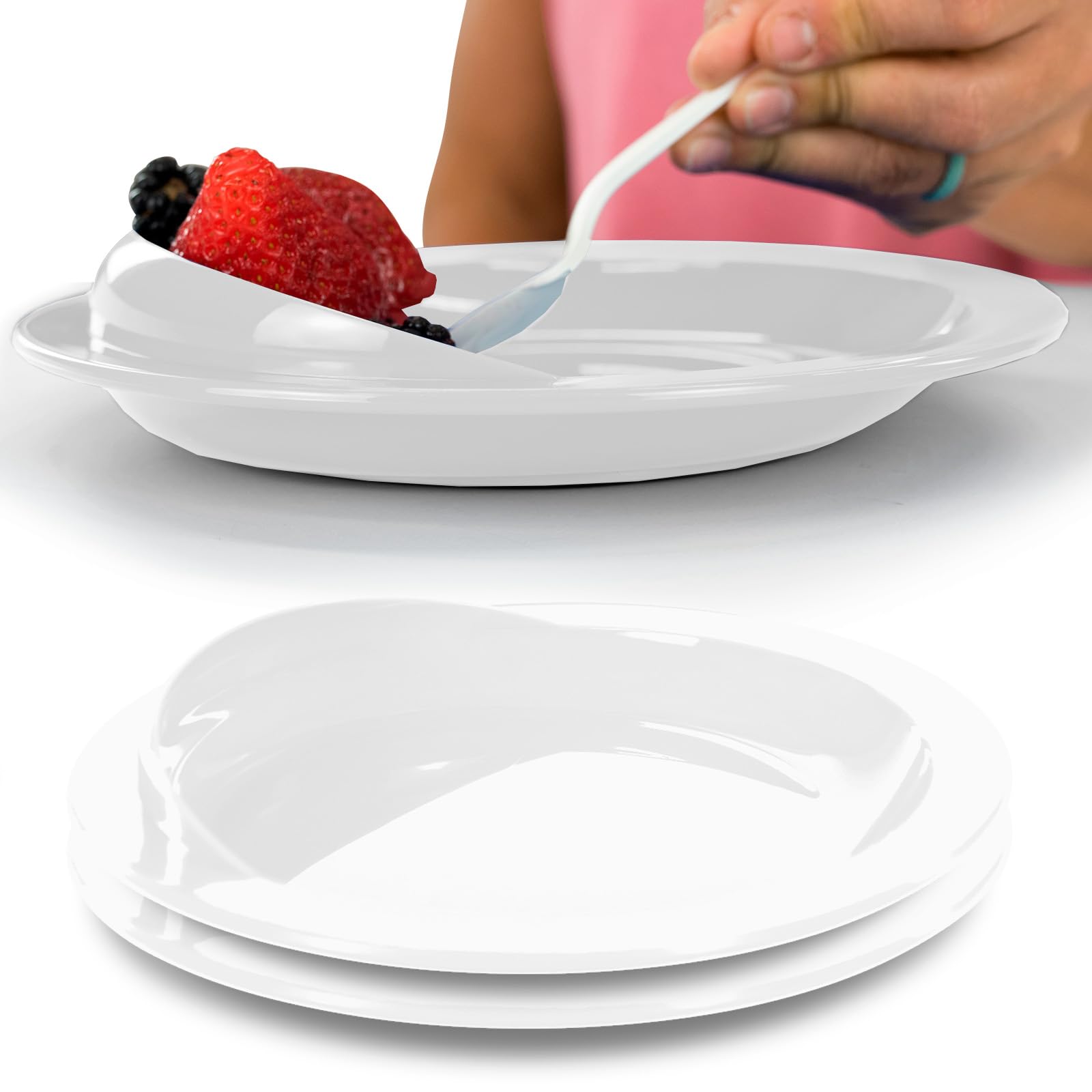 Vive Spill-Proof Scoop Plate, 9" (2 Pack) - Dish with Wall for Disabled, Handicapped, Elderly Adults with Special Needs from Parkinsons, Dementia, Stroke, Tremors with - Non Skid Padded Bottom