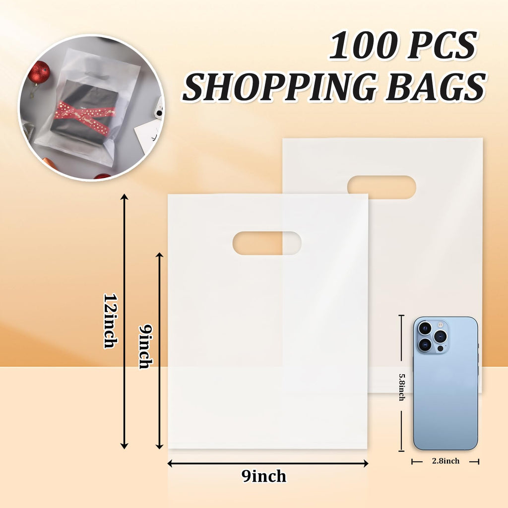 100 Pack Clear Plastic Bags, 9"x12" Merchandise Bags With Die Cut Handles