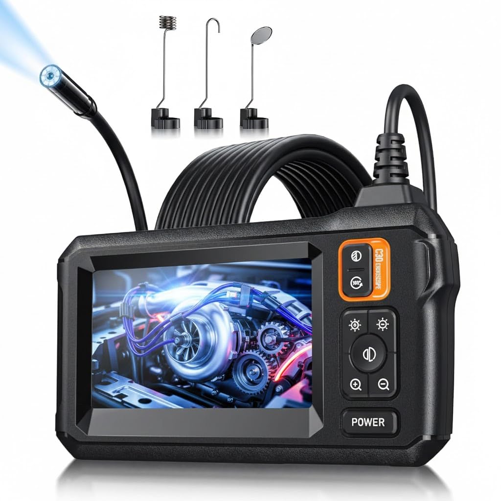 Endoscope Camera with Light, Inspection Borescope Camera with 4.3" IPS Screen, 1920P HD with 8 LED Lights, 20FT Semi-Rigid Cord Bore Scope, IP67 Waterproof Endoscope for Sewer, Tools(Orange)