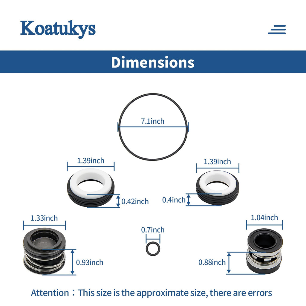 Koatukys PB4-60 Booster Pump Shaft Seal & O-Ring Rebuild Kit Replacement for Polaris 3/4 hp 2012- Later Pool Pump