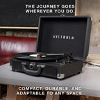 Victrola Journey Bluetooth Portable Suitcase Record Player – with Built-in Speakers, 3 Speed Vinyl Record Player, RCA Out, Headphone Jack (Black)