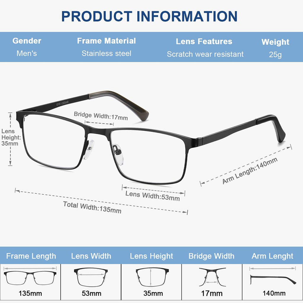EYECEDAR 5 Pack Reading Glasses Men Metal Spring Hinges with Blue Light Blocking Eyeglasses Computer Readers for Men 1.5