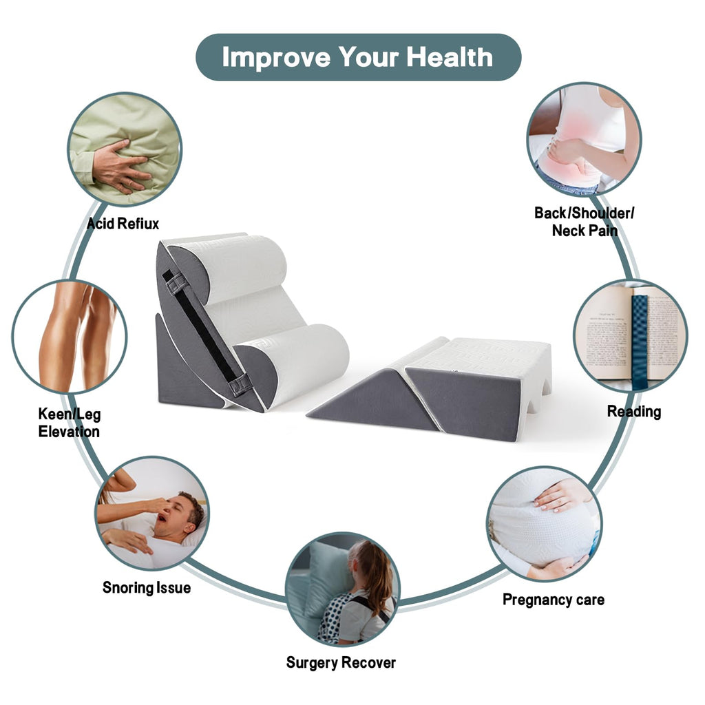 Yojoker 6pcs Orthopedic Bed Wedge Pillow Set for Sleeping, Post Surgery Foam for Body, Back and Leg Pain Relief Comfortable & Adjustable Support Pillows-Anti Snoring, Heartburn