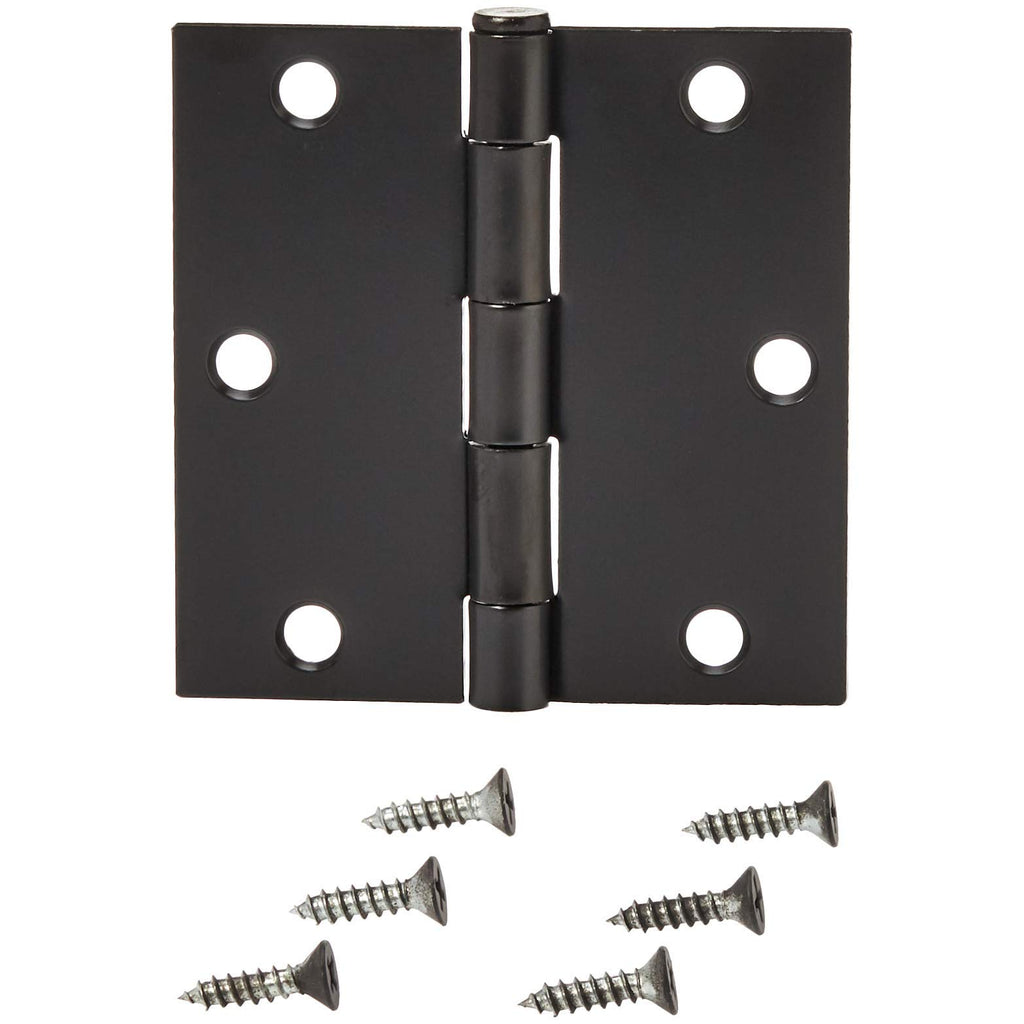 Amazon Basics Interior Door Hinges, Square, 3.5 x 3.5 Inch, Matte Black, Pack of 12