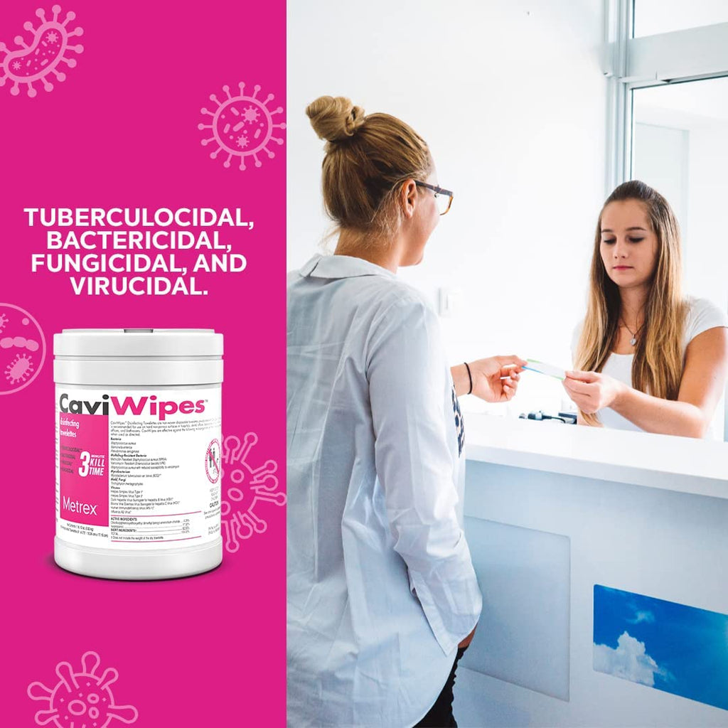 Metrex CaviWipes - 6" x 6 3/4" Large (160) Surface Cleaning Wipe, fragrance-free, White