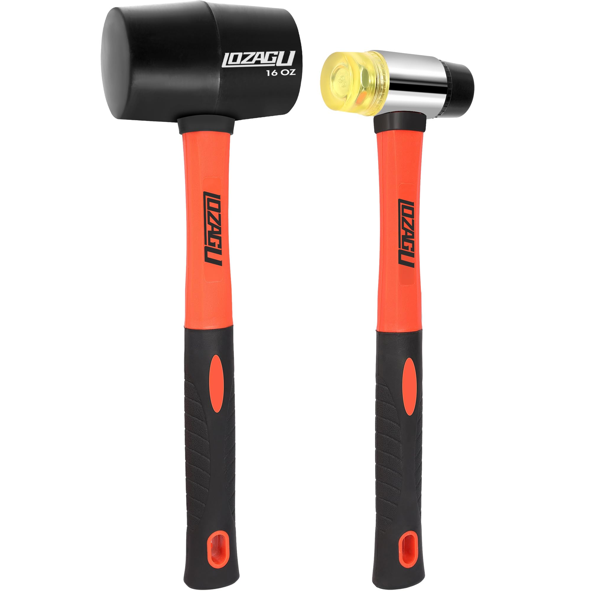 LOZAGU 2-Pack Rubber Mallet Hammer Set, 16oz & 35mm Tool for Flooring, Tent Stakes, Woodworking, Camping, Crafts, Jewelry Wood