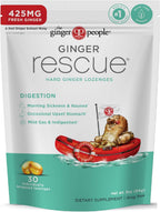 The Ginger People Ginger Rescue Digestive Wellness Lozenges (Hard) | Regular Strength - 425mg | Morning Sickness, Nausea, Upset Stomach, Mild Gas & Indigestion, 30 Count (Pack of 2)